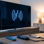 Netflix Miracast : pourquoi la connexion échoue et quelles alternatives choisir Téléviseur connecté et smartphone dans un salon moderne, illustrant un échec de connexion sans fil avec une clé de streaming et un câble HDMI comme alternatives.